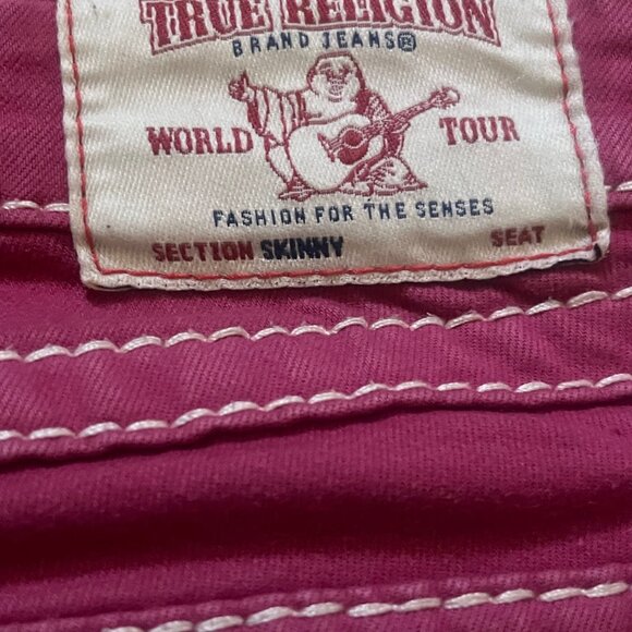True Religion World Tour Women’s White Stitching Section Skinny Red Jeans 27 - Picture 7 of 8